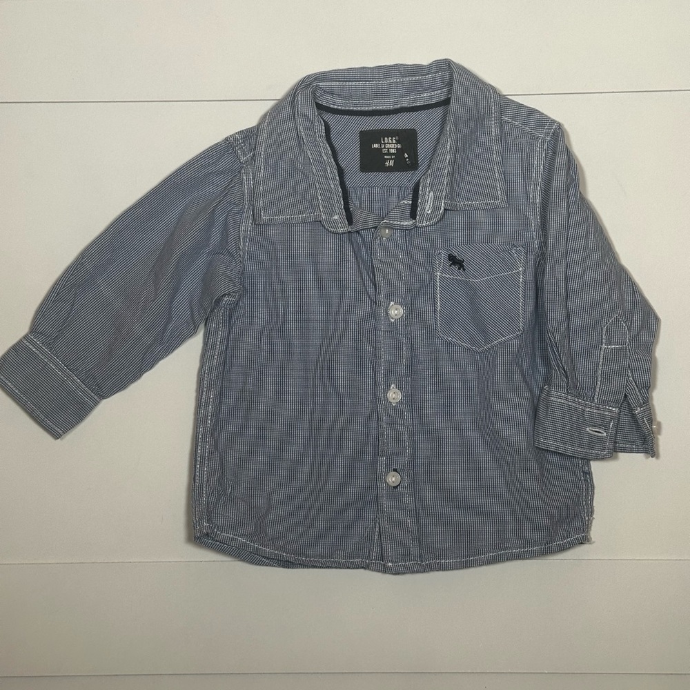 H&M Baby Boy Blue Striped Button Down Shirt Size 6-9M